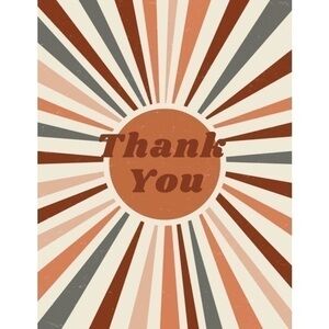 100 Pack, 4x6 Heavy Card-Stock Thank You Card Inserts, The Vintage Boho Sun